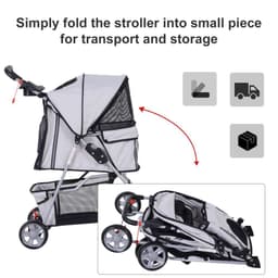 image-Pet Stroller Cat Dog Basket Zipper Entry Fold Cup Holder Carrier Cart Grey