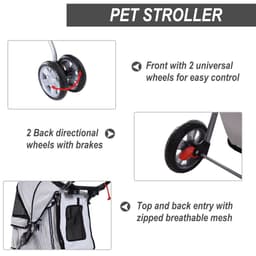image-Pet Stroller Cat Dog Basket Zipper Entry Fold Cup Holder Carrier Cart Grey