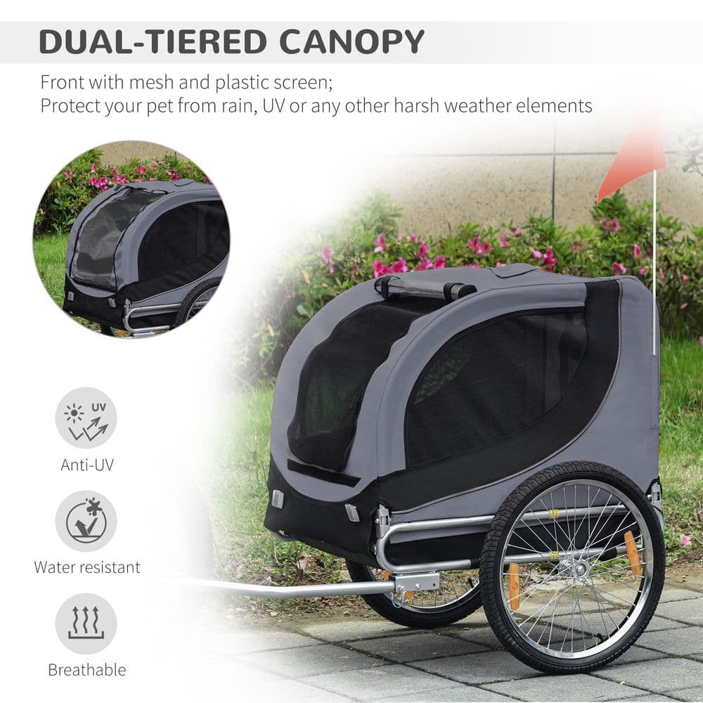 image-Pet Bicycle Trailer Dog Cat Bike Carrier Water Resistant Travel Steel Grey