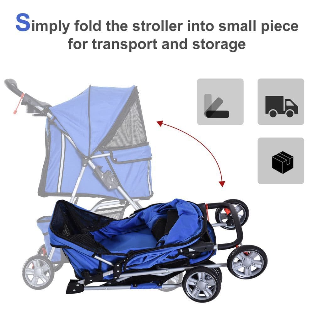 image-Pet Stroller Cat Dog Jogger Puppy Pushchair Travel Cart Carrier Walk 4 Wheels