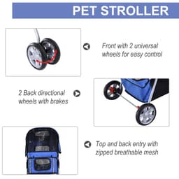 image-Pet Stroller Cat Dog Jogger Puppy Pushchair Travel Cart Carrier Walk 4 Wheels