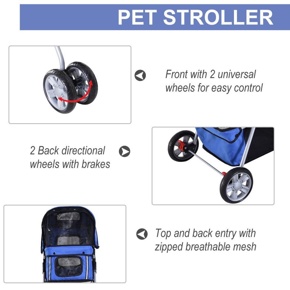 image-Pet Stroller Cat Dog Jogger Puppy Pushchair Travel Cart Carrier Walk 4 Wheels