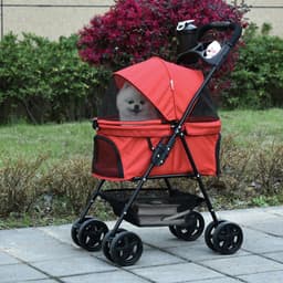 image-Pet Stroller No-Zip Foldable Travel Carriage with Brake Basket Adjustable Canopy