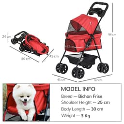 image-Pet Stroller No-Zip Foldable Travel Carriage with Brake Basket Adjustable Canopy