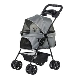 image-Pet Stroller No-Zip Foldable Travel Carriage with Brake Basket Adjustable Canopy
