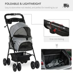 image-Pet Stroller No-Zip Foldable Travel Carriage with Brake Basket Adjustable Canopy