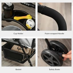 image-Pet Stroller No-Zip Foldable Travel Carriage with Brake Basket Adjustable Canopy