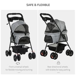 image-Pet Stroller No-Zip Foldable Travel Carriage with Brake Basket Adjustable Canopy