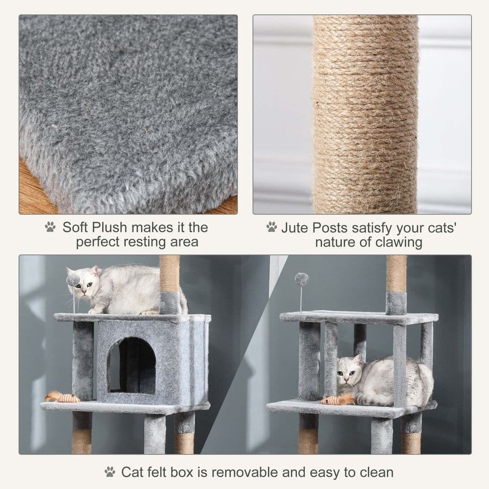 image-Cat Tree Tower Climbing Kitten Activity Center with Jute Scratching Post, Grey