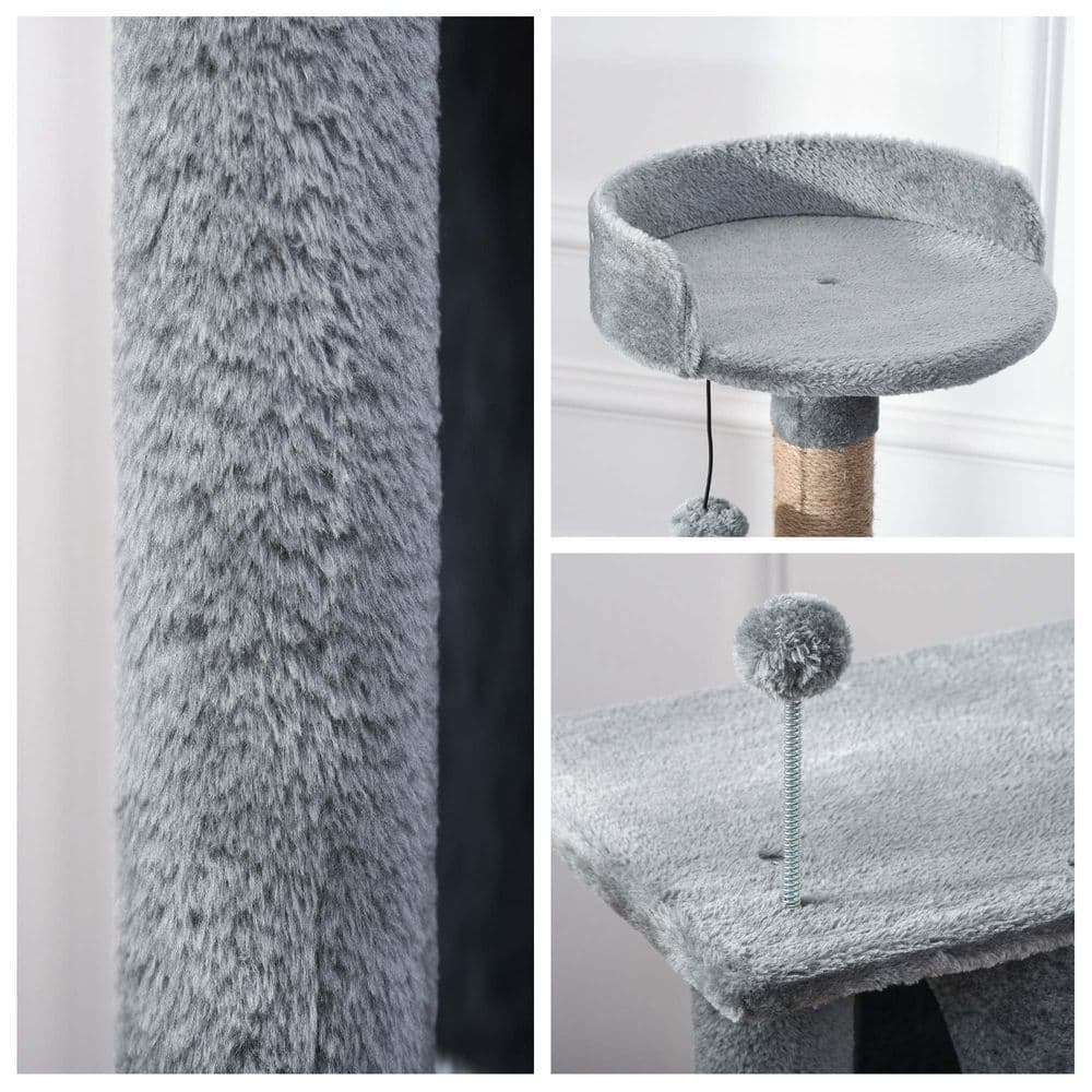 image-Cat Tree Tower Climbing Kitten Activity Center with Jute Scratching Post, Grey