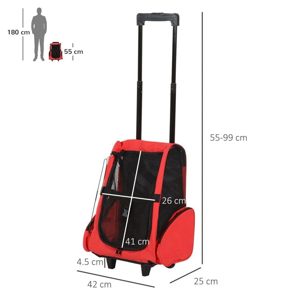 image-Pet Travel Backpack Bag Cat Puppy Dog Carrier w/ Trolley and Telescopic Handle