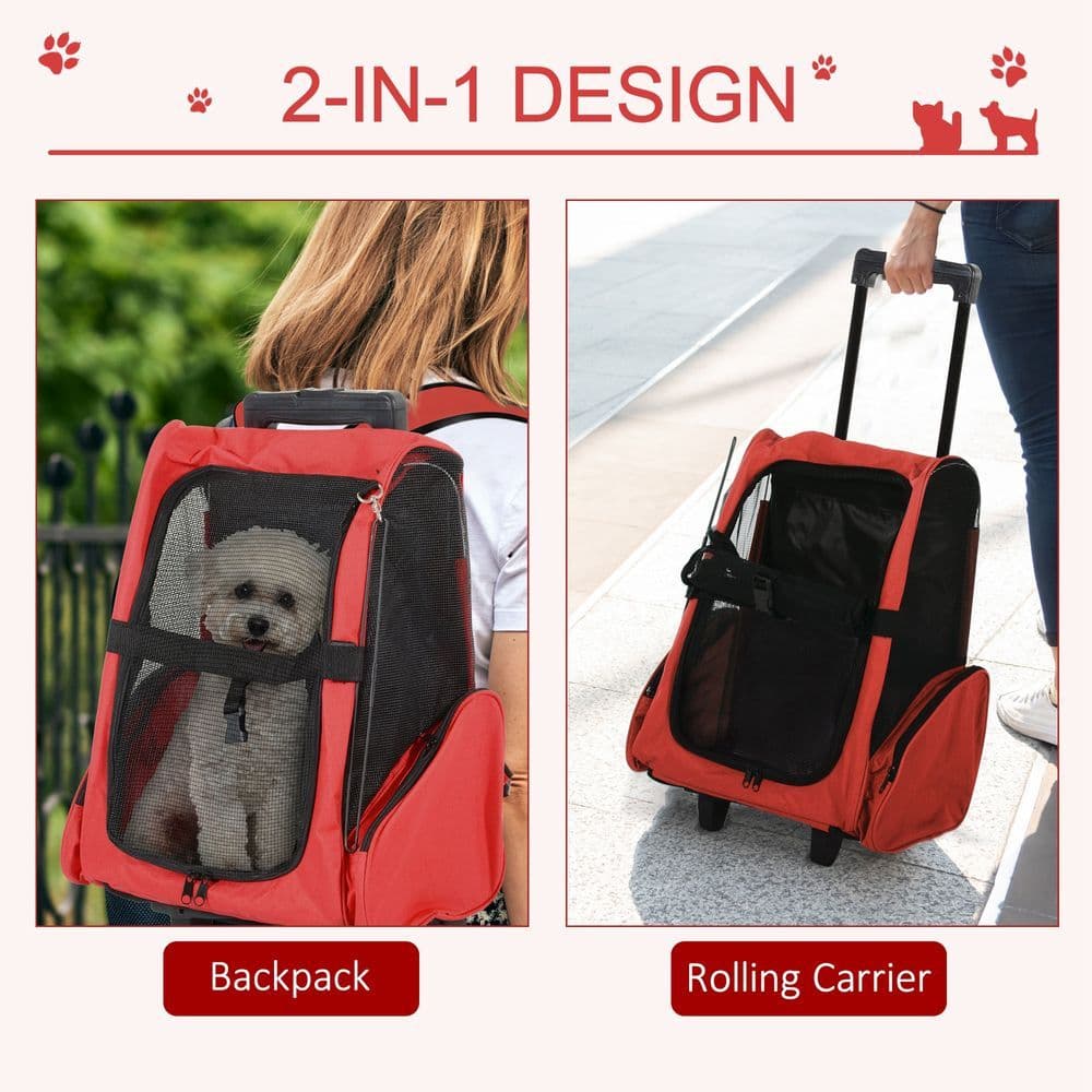 image-Pet Travel Backpack Bag Cat Puppy Dog Carrier w/ Trolley and Telescopic Handle