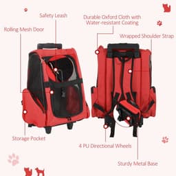 image-Pet Travel Backpack Bag Cat Puppy Dog Carrier w/ Trolley and Telescopic Handle