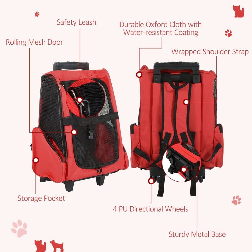 image-Pet Travel Backpack Bag Cat Puppy Dog Carrier w/ Trolley and Telescopic Handle