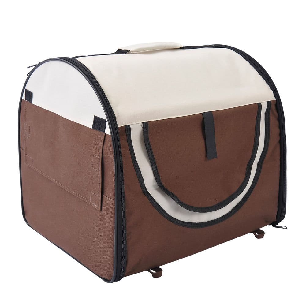 image-Folding Fabric Soft Pet Crate Dog Cat Travel Carrier Cage Kennel House Brown
