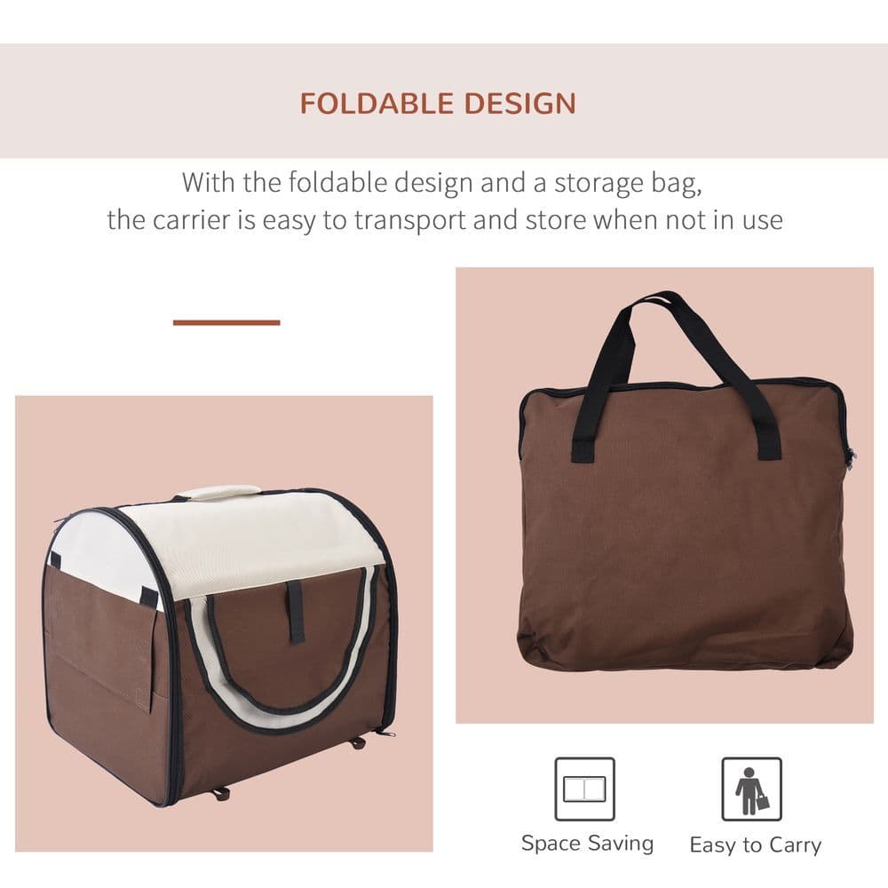 image-Folding Fabric Soft Pet Crate Dog Cat Travel Carrier Cage Kennel House Brown