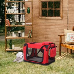 image-Folding Pet Carrier Bag Soft Portable Cat Travel Cage, 60x42x42 cm, Red