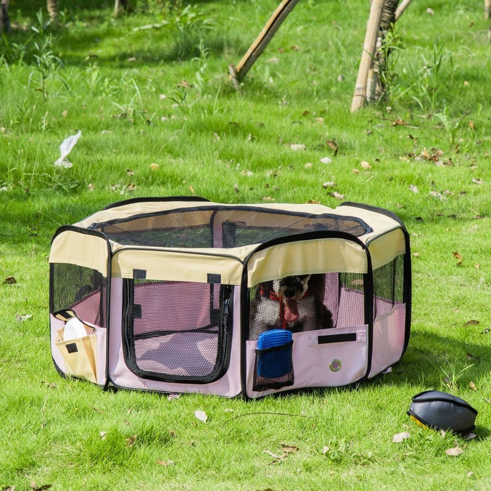 image-Fabric Pet Dog Cat Puppy Playpen Rabbit Guinea Pig Play Pen in Pink Small