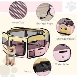 image-Fabric Pet Dog Cat Puppy Playpen Rabbit Guinea Pig Play Pen in Pink Small