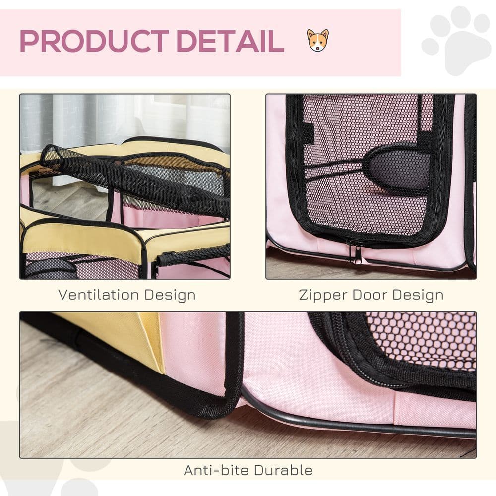 image-Fabric Pet Dog Cat Puppy Playpen Rabbit Guinea Pig Play Pen in Pink Small