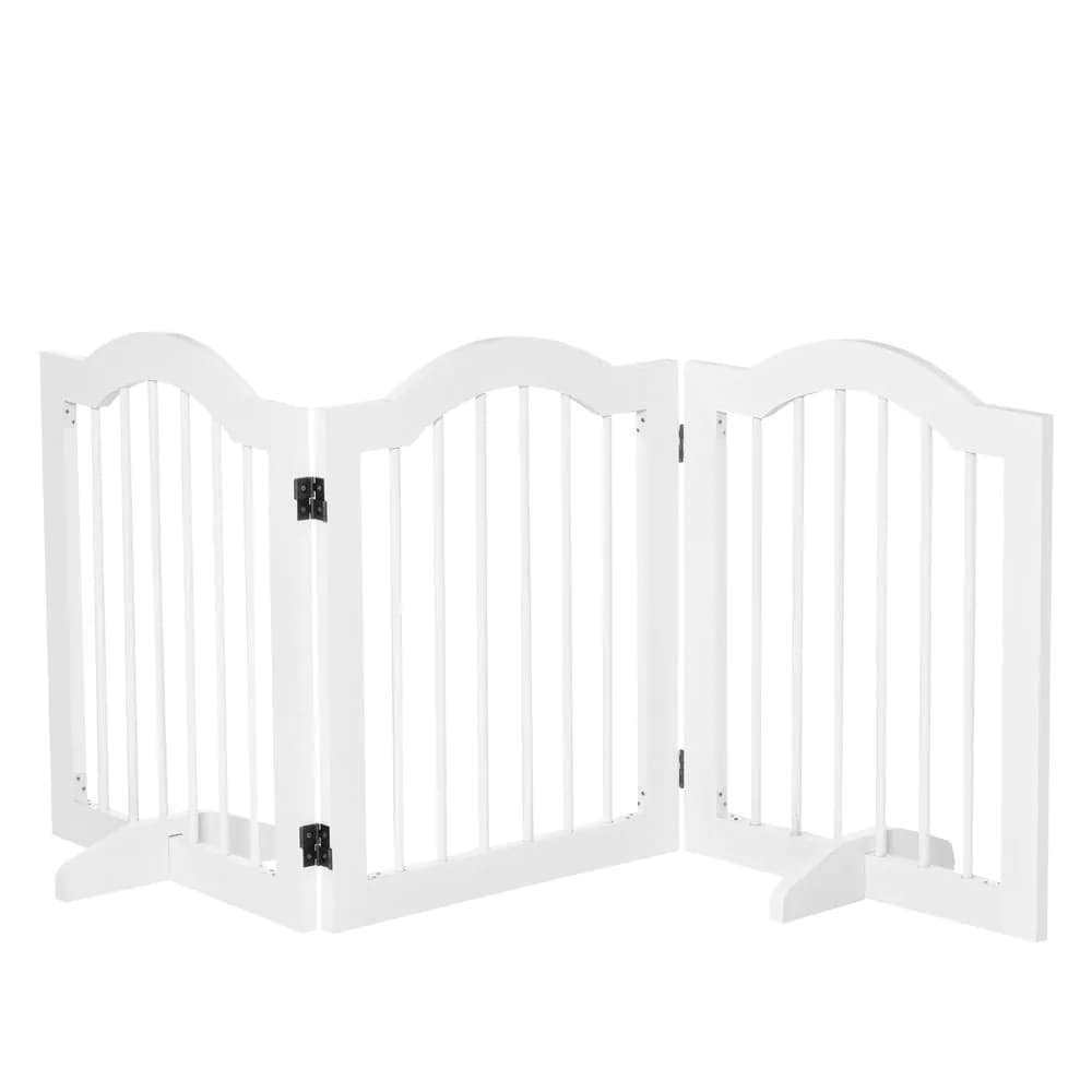 image-3 Panels Dog Gate w/ Support Feet Fence Safety Barrier Freestanding Wood White