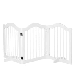 image-3 Panels Dog Gate w/ Support Feet Fence Safety Barrier Freestanding Wood White