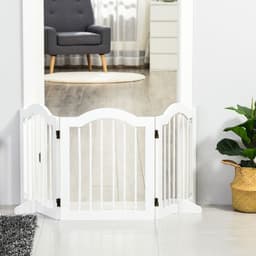 image-3 Panels Dog Gate w/ Support Feet Fence Safety Barrier Freestanding Wood White