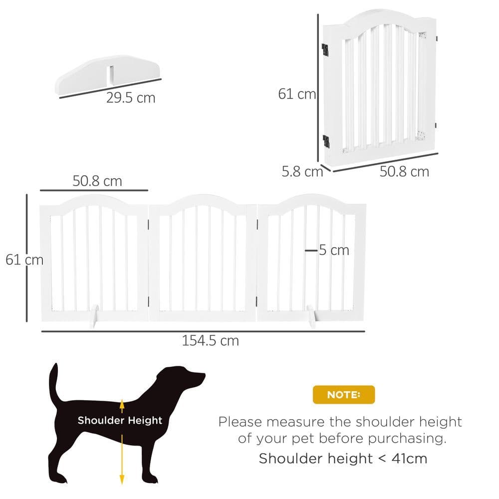 image-3 Panels Dog Gate w/ Support Feet Fence Safety Barrier Freestanding Wood White