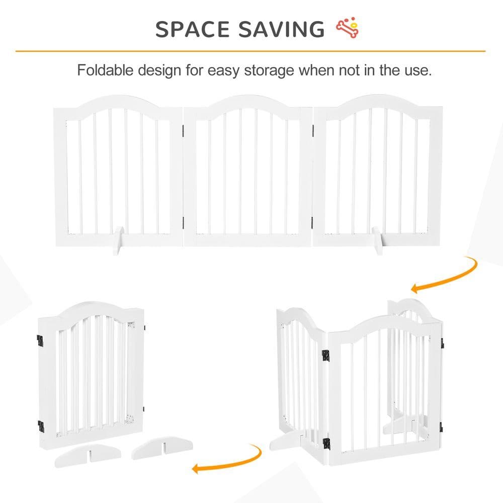image-3 Panels Dog Gate w/ Support Feet Fence Safety Barrier Freestanding Wood White