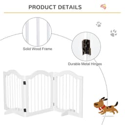 image-3 Panels Dog Gate w/ Support Feet Fence Safety Barrier Freestanding Wood White