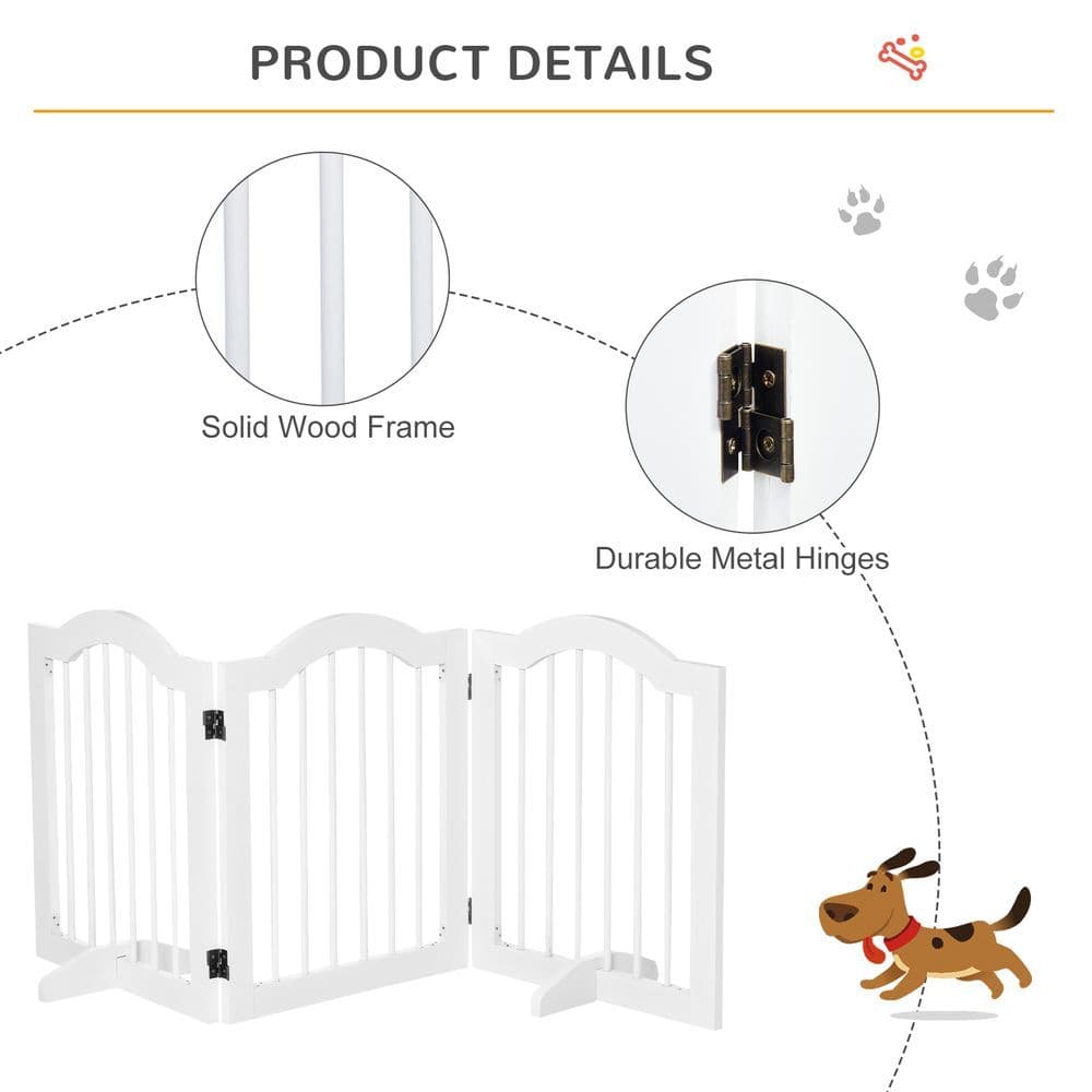 image-3 Panels Dog Gate w/ Support Feet Fence Safety Barrier Freestanding Wood White