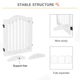 image-3 Panels Dog Gate w/ Support Feet Fence Safety Barrier Freestanding Wood White