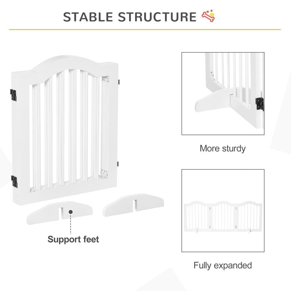 image-3 Panels Dog Gate w/ Support Feet Fence Safety Barrier Freestanding Wood White
