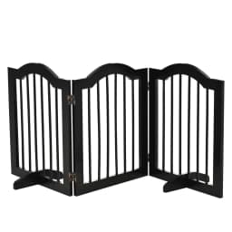 image-3 Panels Dog Gate w/ Support Feet Fence Safety Barrier Freestanding Wood Black
