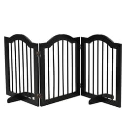 image-3 Panels Dog Gate w/ Support Feet Fence Safety Barrier Freestanding Wood Black