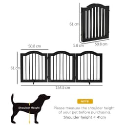 image-3 Panels Dog Gate w/ Support Feet Fence Safety Barrier Freestanding Wood Black