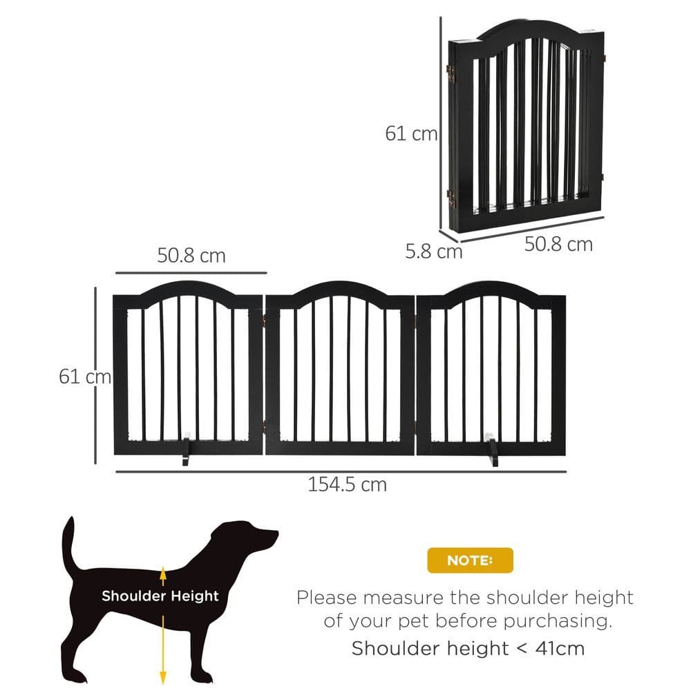 image-3 Panels Dog Gate w/ Support Feet Fence Safety Barrier Freestanding Wood Black