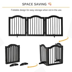 image-3 Panels Dog Gate w/ Support Feet Fence Safety Barrier Freestanding Wood Black