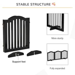 image-3 Panels Dog Gate w/ Support Feet Fence Safety Barrier Freestanding Wood Black