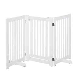 image-MDF Dog Gate Step over Panel Fence Expandable Folding w/Latch Support Feet White