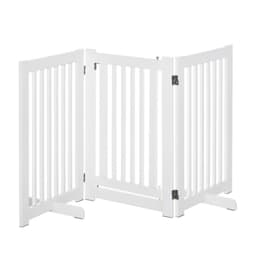 image-MDF Dog Gate Step over Panel Fence Expandable Folding w/Latch Support Feet White