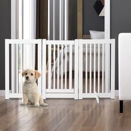 image-MDF Dog Gate Step over Panel Fence Expandable Folding w/Latch Support Feet White