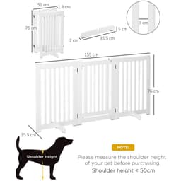 image-MDF Dog Gate Step over Panel Fence Expandable Folding w/Latch Support Feet White