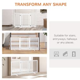 image-MDF Dog Gate Step over Panel Fence Expandable Folding w/Latch Support Feet White