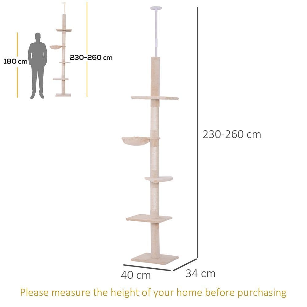 image-Cat Tree Scratching Post Kitty Tower Activity Center 5-Tier Floor to Ceiling