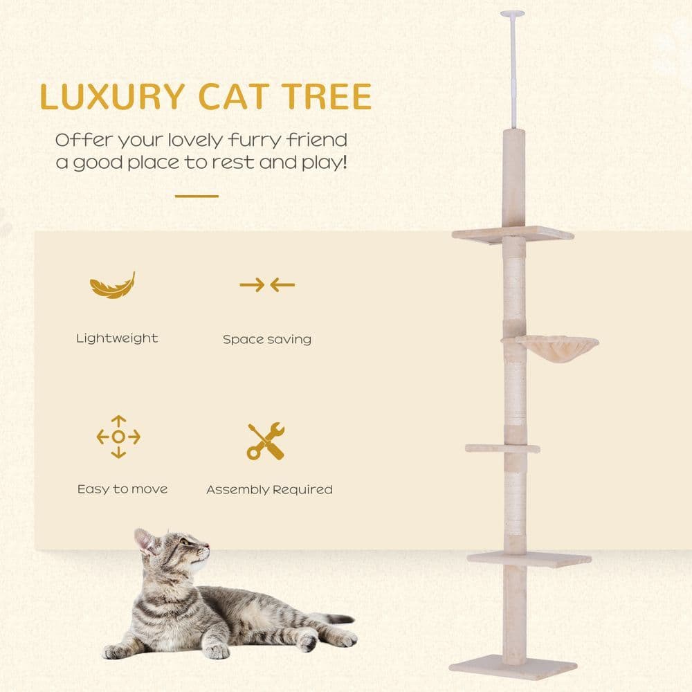 image-Cat Tree Scratching Post Kitty Tower Activity Center 5-Tier Floor to Ceiling