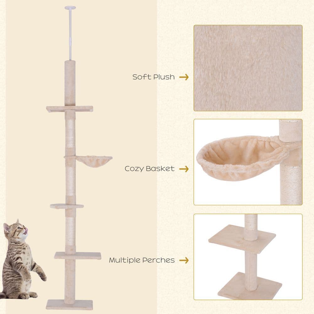 image-Cat Tree Scratching Post Kitty Tower Activity Center 5-Tier Floor to Ceiling