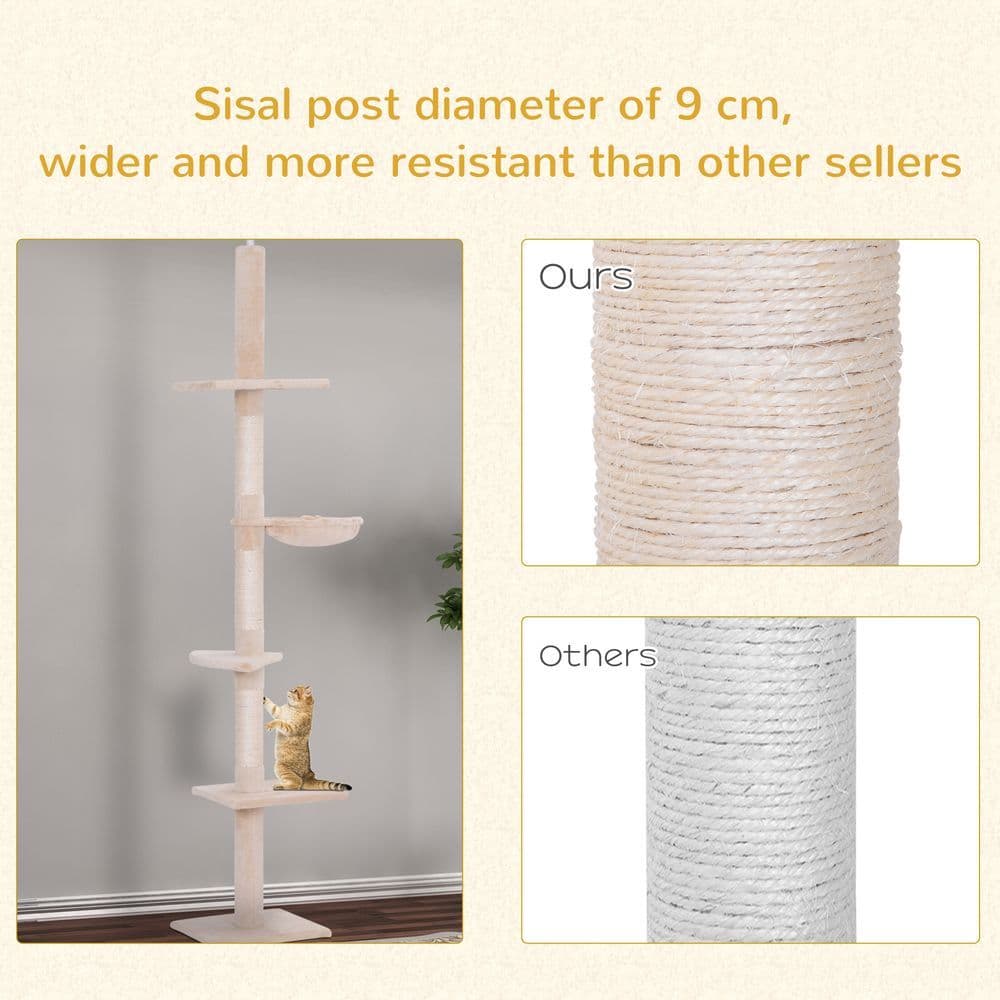 image-Cat Tree Scratching Post Kitty Tower Activity Center 5-Tier Floor to Ceiling