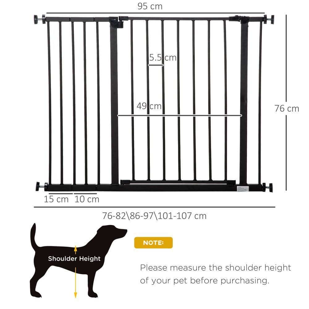 image-Pressure Fit Dog Gate Pet Barrier for stairs doorway, 76-107cm Width Black