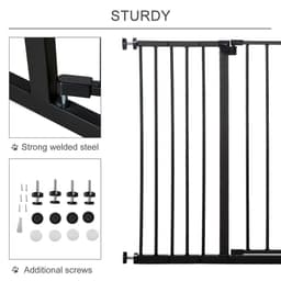 image-Pressure Fit Dog Gate Pet Barrier for stairs doorway, 76-107cm Width Black